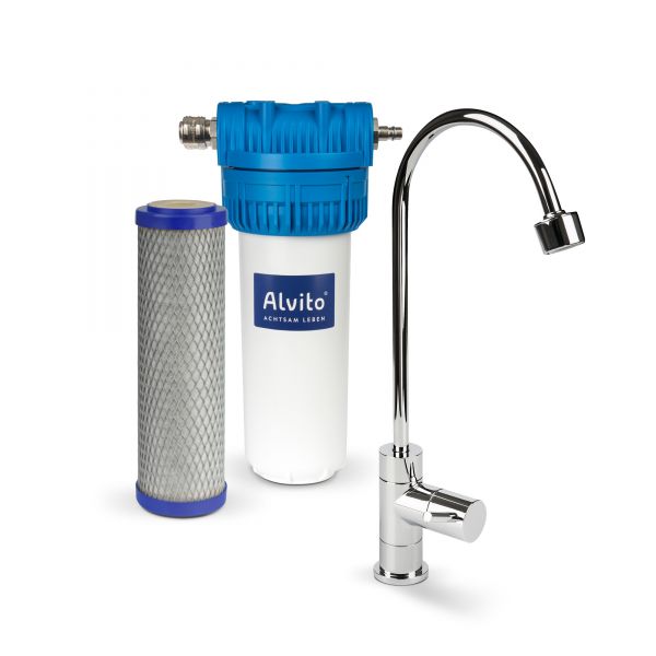 Alvito Einbau-Wasserfilter Set inkl. Filtereinsatz, Wasserhahn & Anschlussmaterial im Wasserfilter-Handel