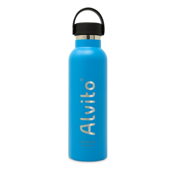 Isolierflasche 0,6L blau aus Edelstahl mit Alvito-Logo vom Wasserfilter Fachhandel lavito